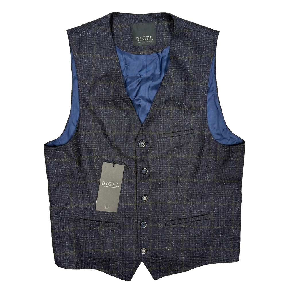NWT Digel Waistcoat Dongeal Wool Silk Vest Prince of Wales Check 38R